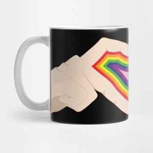 Heart Hands LGBT Pride Flag (White Skin) Mug